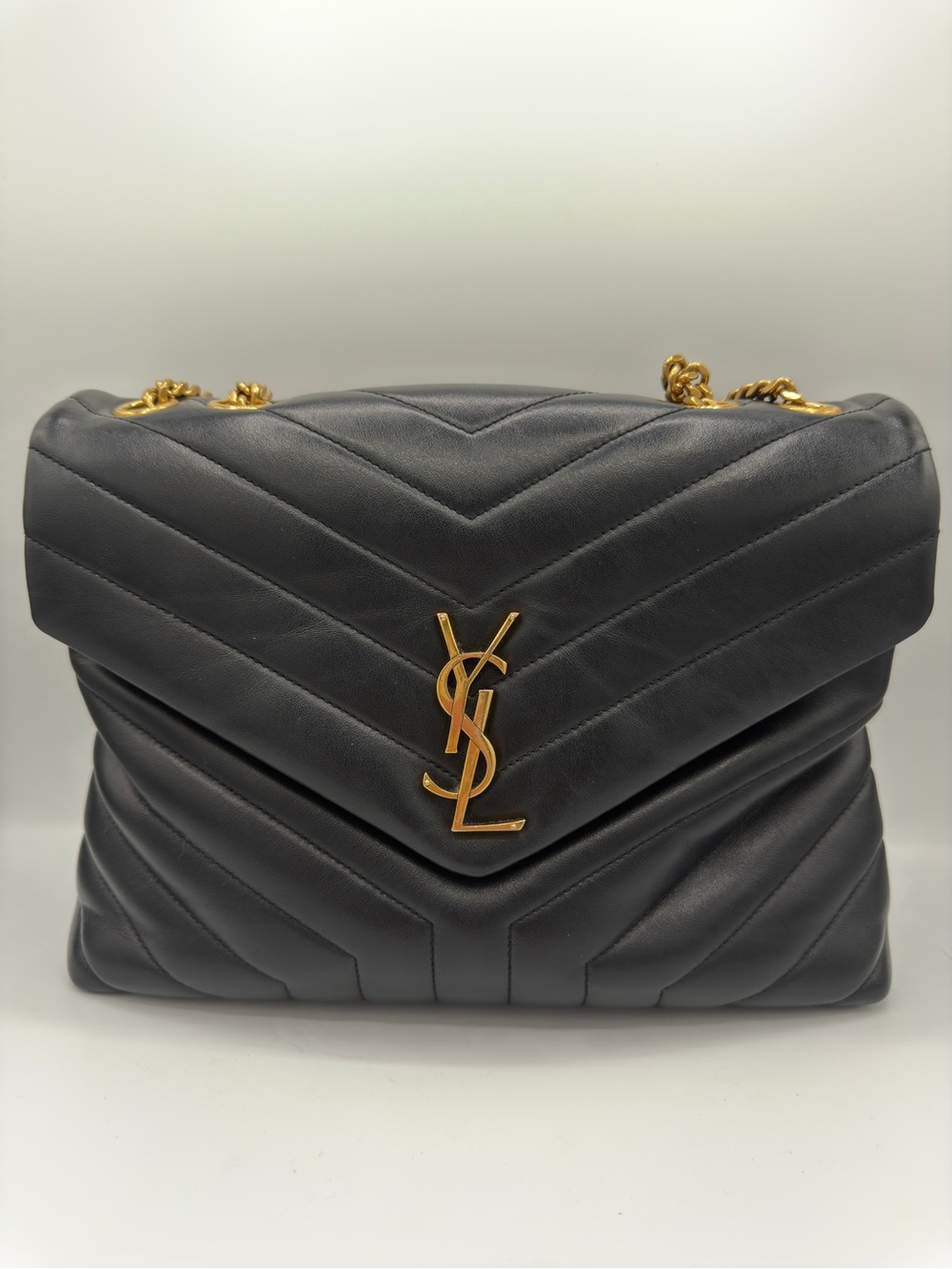 Saint Laurent Loulou Large Shoulder Bag YSL Gold Chain in Quilted Black